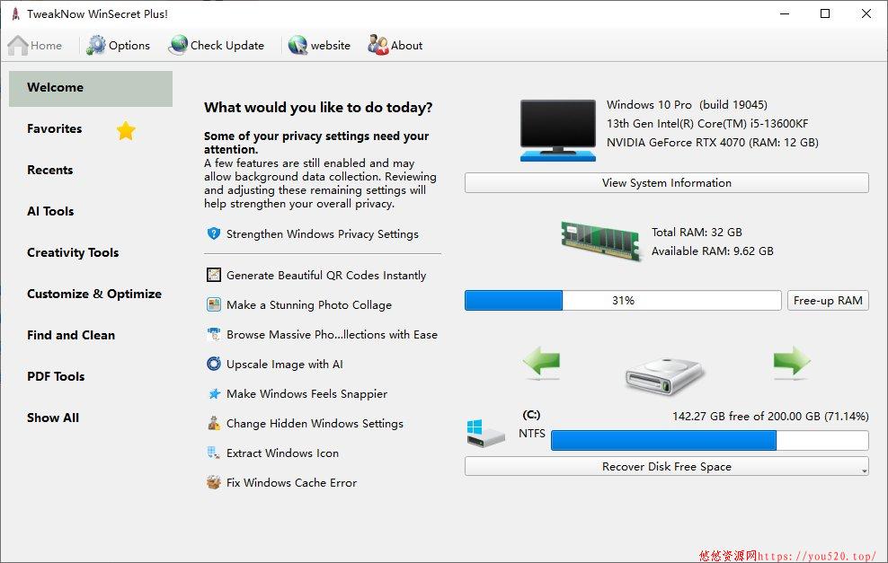 TweakNow WinSecret Plus!(系统优化软件) v10.0.2 便携版